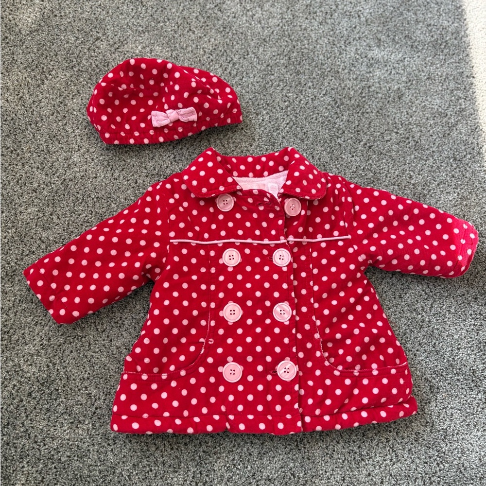 Vtg Kids Headquarters Red and White Polka Dot Jacket & Hat